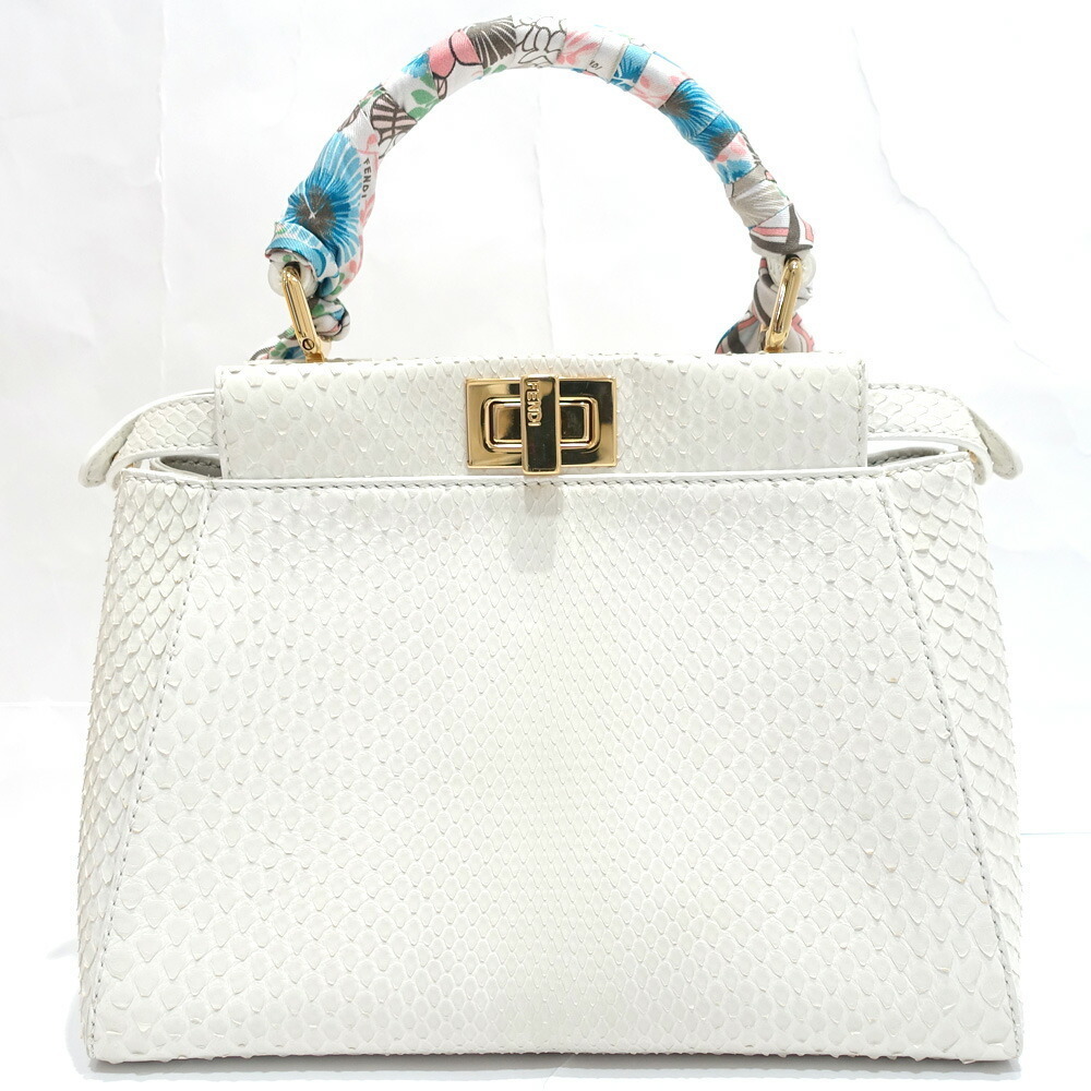 Fendi Peekaboo Mini White Python GD Handbag Defender Wrappy